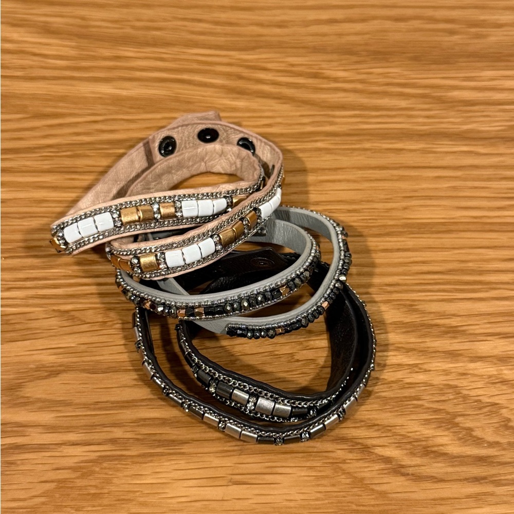 Stella & Dot Multi-Color Beaded Leather Wrap Bracelets Chokers Set Bundle of 3